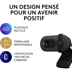 Logitech Brio 100 Webcam Full HD pour réunions/Streaming, équilibre Auto de l'éclairage, Micro intégré, volet de confidentialité
