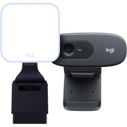 Logitech hd webcam c270 + litra glow premium streaming light with truesoft - gris