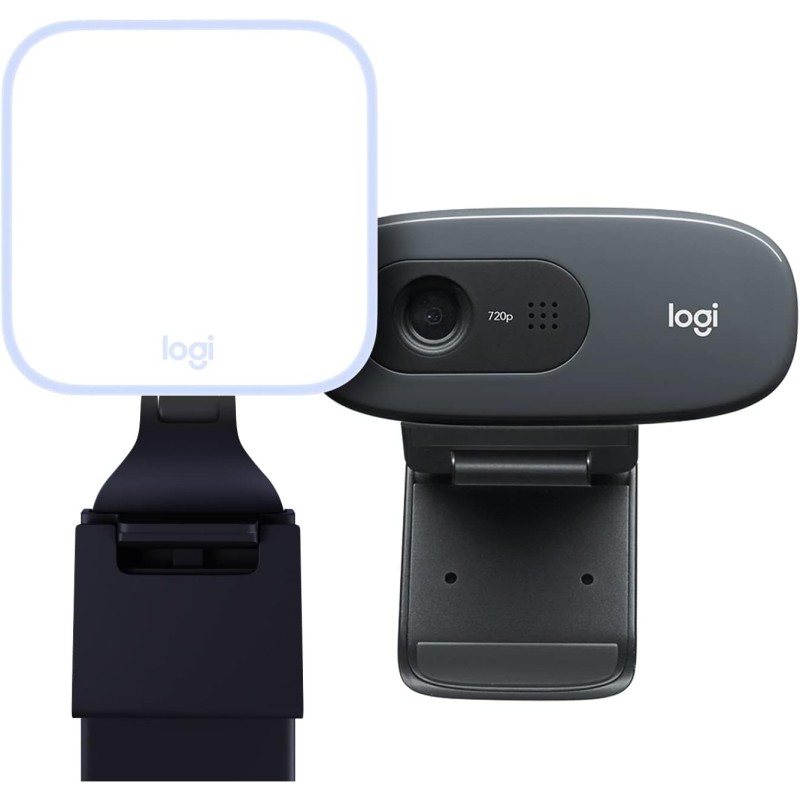 Logitech hd webcam c270 + litra glow premium streaming light with truesoft - gris