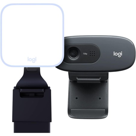 Logitech hd webcam c270 + litra glow premium streaming light with truesoft - gris