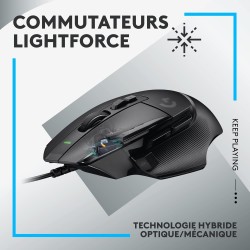 Logitech G502 X Souris Gaming Filaire - LIGHTFORCE boutons primaires hybrides optique-mécanique, capteur gaming HERO 25K, compat