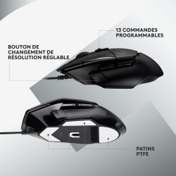 Logitech G502 X Souris Gaming Filaire - LIGHTFORCE boutons primaires hybrides optique-mécanique, capteur gaming HERO 25K, compat