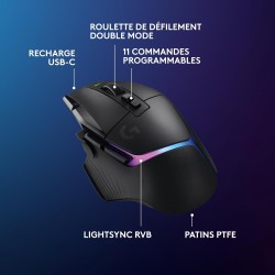 Logitech G G502 X PLUS LIGHTSPEED Souris gaming RVB sans fil, système de charge sans fil POWERPLAY 2, charge illimitée, RVB pers