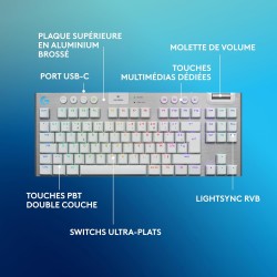 Logitech G G915 X LIGHTSPEED TKL Clavier gaming sans fil ultra-plat, touches PBT double couche, touches entièrement programmable