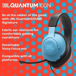 JBL Quantum 100N, casque gaming circum-auriculaire filaire, micro amovible, QuantumSURROUND Signature, comfortable, compatibilit