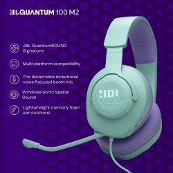 JBL Quantum 100M2 Casque gaming filaire circum-auriculaire avec microphone amovible, son JBL QuantumSOUND Signature, câble jack 
