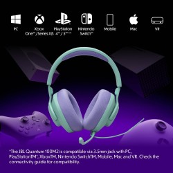 JBL Quantum 100M2 Casque gaming filaire circum-auriculaire avec microphone amovible, son JBL QuantumSOUND Signature, câble jack 