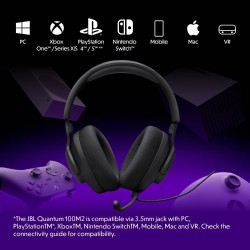 JBL Quantum 100M2 Casque gaming filaire circum-auriculaire avec microphone amovible, son JBL QuantumSOUND Signature, câble jack 