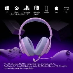 JBL Quantum 100M2 Casque gaming filaire circum-auriculaire avec microphone amovible, son JBL QuantumSOUND Signature, câble jack 