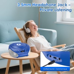 Gueray Lecteur CD Portable Boombox Radio CD Compact avec Haut-Parleurs Stéréo Radio FM Entrée AUX 3,5 mm Jack Casque et Écran LC