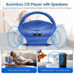 Gueray Lecteur CD Portable Boombox Radio CD Compact avec Haut-Parleurs Stéréo Radio FM Entrée AUX 3,5 mm Jack Casque et Écran LC