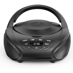 Gueray Lecteur CD Portable Boombox Radio CD Compact avec Haut-Parleurs Stéréo Radio FM Entrée AUX 3,5 mm Jack Casque et Écran LC