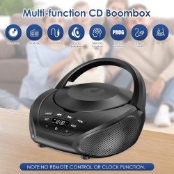 Gueray Lecteur CD Portable Boombox Radio CD Compact avec Haut-Parleurs Stéréo Radio FM Entrée AUX 3,5 mm Jack Casque et Écran LC