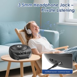 Gueray Lecteur CD Portable Boombox Radio CD Compact avec Haut-Parleurs Stéréo Radio FM Entrée AUX 3,5 mm Jack Casque et Écran LC