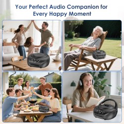 Gueray Lecteur CD Portable Boombox Radio CD Compact avec Haut-Parleurs Stéréo Radio FM Entrée AUX 3,5 mm Jack Casque et Écran LC