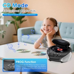 Gueray Lecteur CD Portable Boombox Radio CD Compact avec Haut-Parleurs Stéréo Radio FM Entrée AUX 3,5 mm Jack Casque et Écran LC