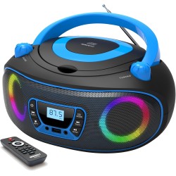 Lecteur cd stéréo portable boombox avec radio fm, bleutooth, lecture de cd-r/cd-rw/mp3/wma, port usb, entrée aux, prise casque