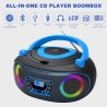 Lecteur cd stéréo portable boombox avec radio fm, bleutooth, lecture de cd-r/cd-rw/mp3/wma, port usb, entrée aux, prise casque