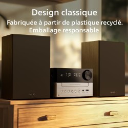 Philips tam3205m2 hifi microchaîne, bleutooth, lecteur cd, usb, radio fm auracast, 85% matières recyclées après consommation