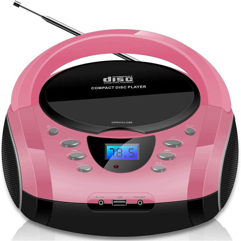 Boombox portable - cd/cd-r - usb - radio fm - entrée aux-in - prise casque - radio enfants - chaîne stéréo - système compact - r