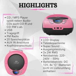 Boombox portable - cd/cd-r - usb - radio fm - entrée aux-in - prise casque - radio enfants - chaîne stéréo - système compact - r