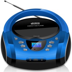Boombox Portable - CD/CD-R - USB - Radio FM - Entrée AUX-IN - Prise Casque - Radio Enfants - Chaîne Stéréo - Système Compact (Bl