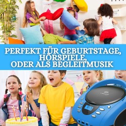 Boombox Portable - CD/CD-R - USB - Radio FM - Entrée AUX-IN - Prise Casque - Radio Enfants - Chaîne Stéréo - Système Compact (Bl