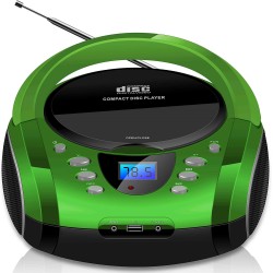 Boombox portable cd/cd-r usb fm radio entrée aux casque lecteur cd enfant chaîne stéréo système compact (golo vert)