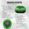 Boombox portable cd/cd-r usb fm radio entrée aux casque lecteur cd enfant chaîne stéréo système compact (golo vert)