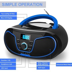 Lecteur cd avec bleutooth, lp-d02 radio fm portable stéréo avec son cristallin, lecture mp3, entrée usb et aux, prise casque, ec