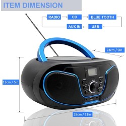 Lecteur cd avec bleutooth, lp-d02 radio fm portable stéréo avec son cristallin, lecture mp3, entrée usb et aux, prise casque, ec