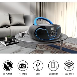 Lecteur cd avec bleutooth, lp-d02 radio fm portable stéréo avec son cristallin, lecture mp3, entrée usb et aux, prise casque, ec