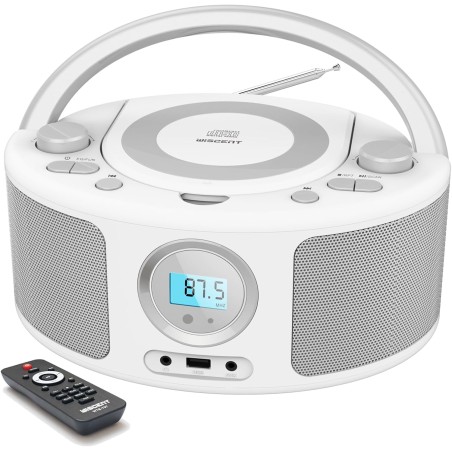 Poste cd enfant, wiscent radio fm lecteur cd portable boombox (avec bleutooth,radio fm,usb,aux,prise casque) lecteur cd enfant