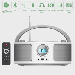 Poste cd enfant, wiscent radio fm lecteur cd portable boombox (avec bleutooth,radio fm,usb,aux,prise casque) lecteur cd enfant