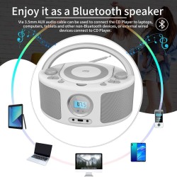 Poste cd enfant, wiscent radio fm lecteur cd portable boombox (avec bleutooth,radio fm,usb,aux,prise casque) lecteur cd enfant