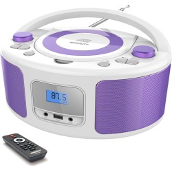 Poste cd enfant, wiscent radio fm lecteur cd portable boombox (avec bleutooth,radio fm,usb,aux,prise casque) lecteur cd enfant