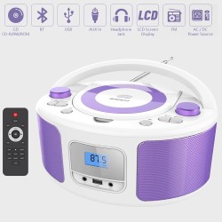 Poste cd enfant, wiscent radio fm lecteur cd portable boombox (avec bleutooth,radio fm,usb,aux,prise casque) lecteur cd enfant