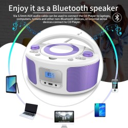 Poste cd enfant, wiscent radio fm lecteur cd portable boombox (avec bleutooth,radio fm,usb,aux,prise casque) lecteur cd enfant
