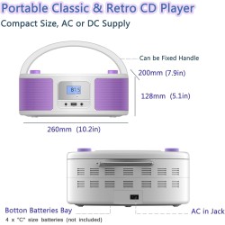 Poste cd enfant, wiscent radio fm lecteur cd portable boombox (avec bleutooth,radio fm,usb,aux,prise casque) lecteur cd enfant