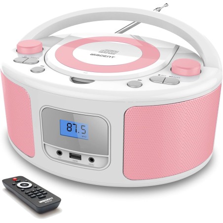 Poste cd enfant, wiscent radio fm lecteur cd portable boombox (avec bleutooth,radio fm,usb,aux,prise casque) lecteur cd enfant