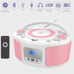 Poste cd enfant, wiscent radio fm lecteur cd portable boombox (avec bleutooth,radio fm,usb,aux,prise casque) lecteur cd enfant
