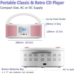Poste cd enfant, wiscent radio fm lecteur cd portable boombox (avec bleutooth,radio fm,usb,aux,prise casque) lecteur cd enfant