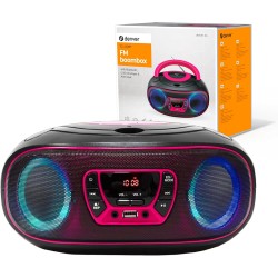 Denver lecteur de cd portable tcl-212btpink. boombox. radio fm. bleutooth. haut-parleurs volume 4w. entrée aux. lecture mp3 via 