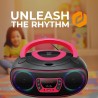 Denver lecteur de cd portable tcl-212btpink. boombox. radio fm. bleutooth. haut-parleurs volume 4w. entrée aux. lecture mp3 via 