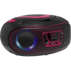 Denver lecteur de cd portable tcl-212btpink. boombox. radio fm. bleutooth. haut-parleurs volume 4w. entrée aux. lecture mp3 via 