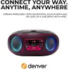 Denver lecteur de cd portable tcl-212btpink. boombox. radio fm. bleutooth. haut-parleurs volume 4w. entrée aux. lecture mp3 via 