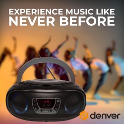 Denver tcl-212btgrey lecteur de cd portable boombox. radio fm. bleutooth. haut-parleurs volume 4w. entrée aux. lecture mp3 via u
