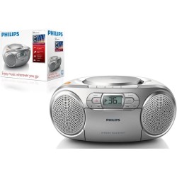 Philips Boombox AZ127/12 Reproductor de CD Casete Radio FM y Entrada de Audio Portátil