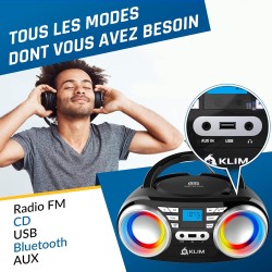 Klim boombox b3 - poste radio cd portable - nouveauté - radio fm, cd, bleutooth, usb, mp3 - cd boombox - mode filaire et sans fi
