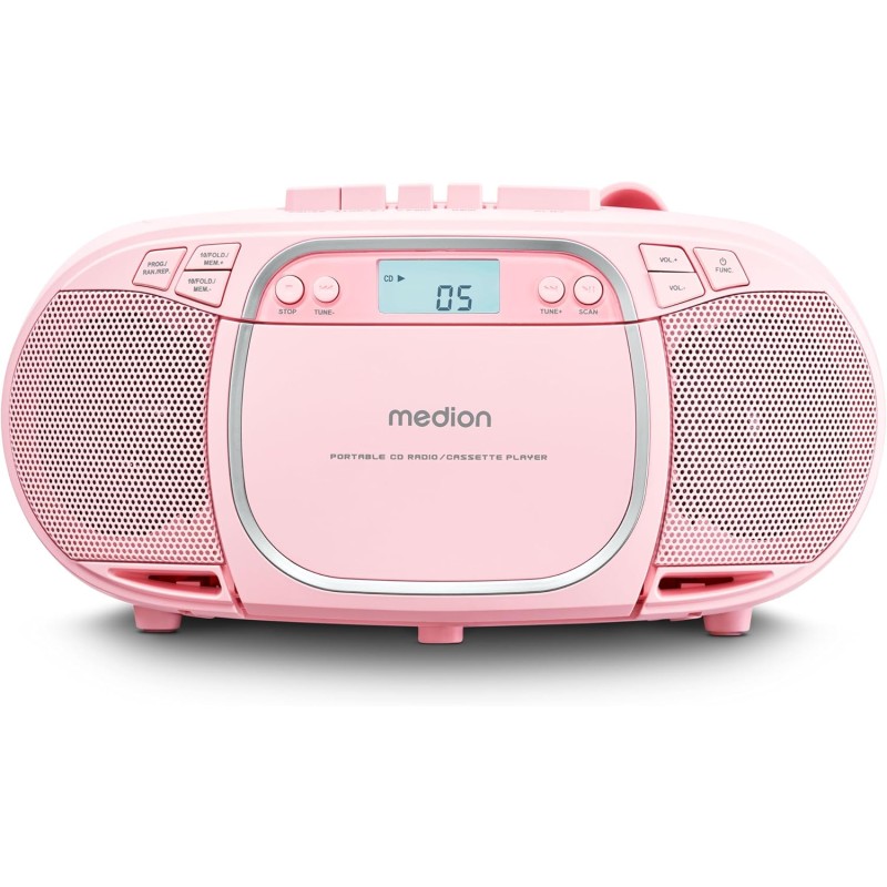 MEDION E66476 Stereo Sound System (Boombox, Lecteur CD, MP3, Cassette, Lecteur de Cassette Portable pour Enfants, Radio FM, AUX,